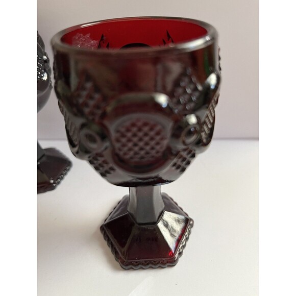 Vintage Avon 1876 Cape Cod Ruby Red Cordial Wine Glasses Footed Stem 4.5" Set/3 - Picture 3 of 6